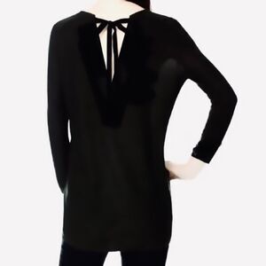 WEEKEND Max Mara Black Silk and Cotton V Back Tie Back Tunic Sweater Size XS